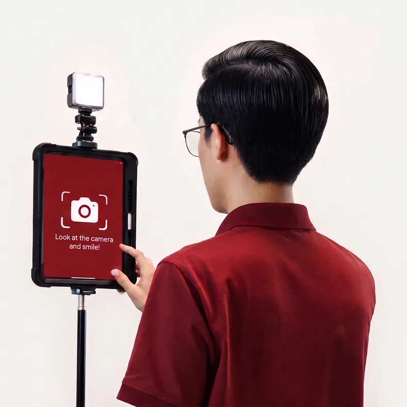 Guest taking a photo at the SketchBot station