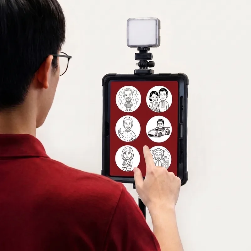 Guest choosing a caricature theme on screen